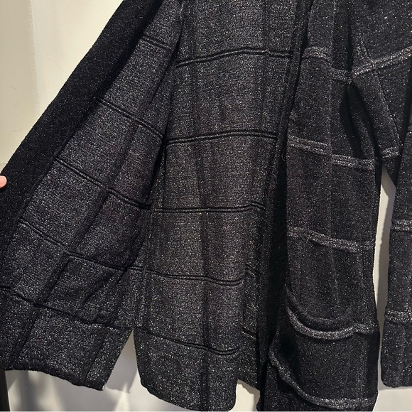 Alfani Women’s Black Silver Shine Windowpane Open Front Long Cardigan Size Large - Picture 4 of 8